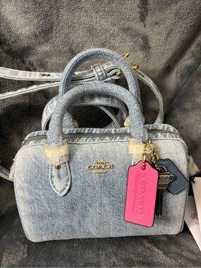 COACH Mini Rowan Crossbody Bag In Loved Denim With Charms(CDY30)
